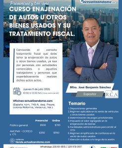 CURSO ENAJENACIÓN DE AUTOS U OTROS BIENES USADOS Y SU TRATAMIENTO FISCAL.- Presencial y On-line