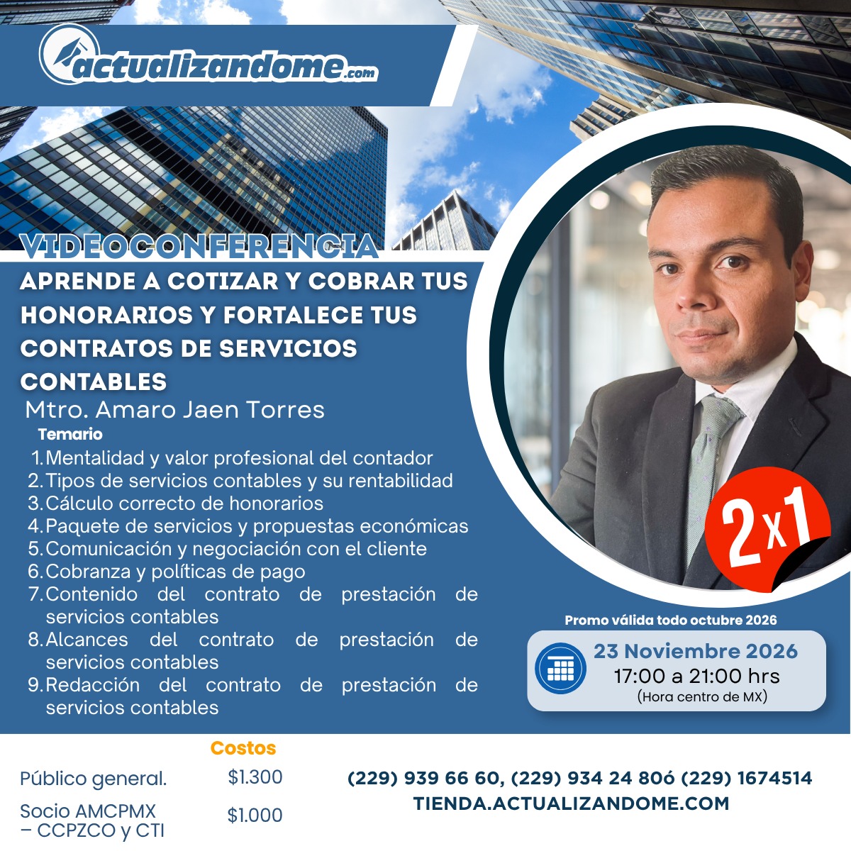 Videoconferencia Aprende a cotizar y cobrar tus honorarios y fortalece tus contratos de servicios contables